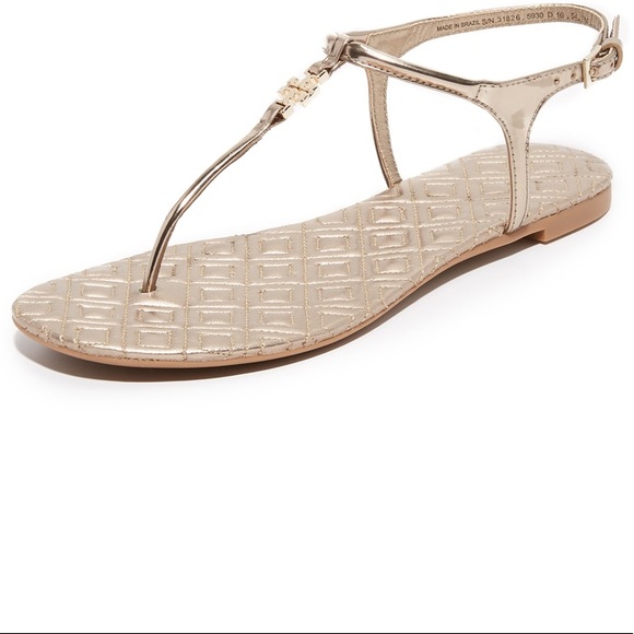 Tory Burch Shoes - Tory Burch Metallic Thin T-Strap Logo Thong Sandals in Bronze Size 11